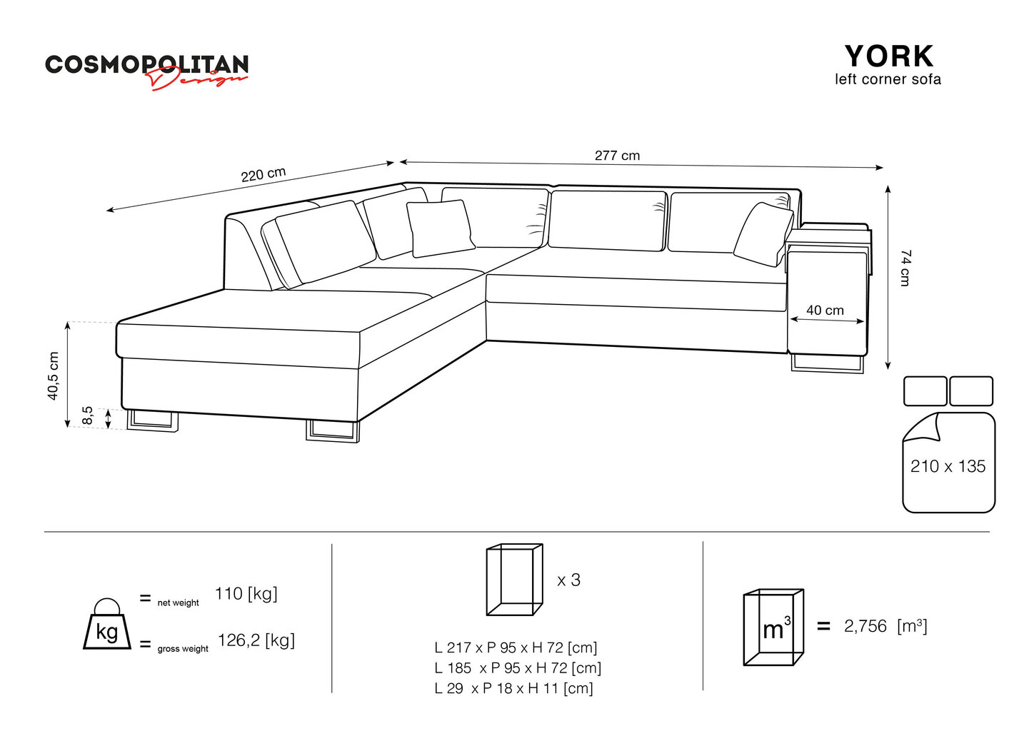 Pehme nurgadiivan Cosmopolitan Design York, punane hind ja info | Nurgadiivanid ja nurgadiivanvoodid | hansapost.ee