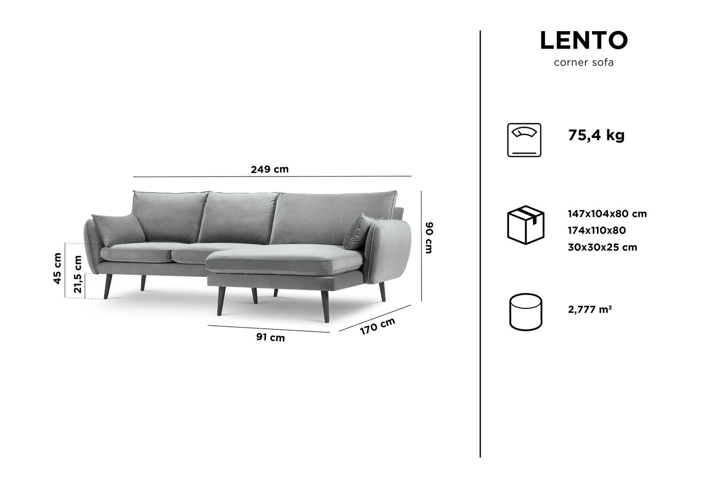 Pehme nurgadiivan Kooko Home Lento, helesinine/must цена и информация | Nurgadiivanid ja nurgadiivanvoodid | hansapost.ee