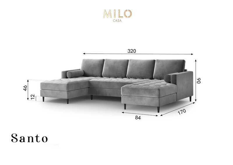 Мягкий уголок Milo Casa Santo 6S, светло-серый/черный