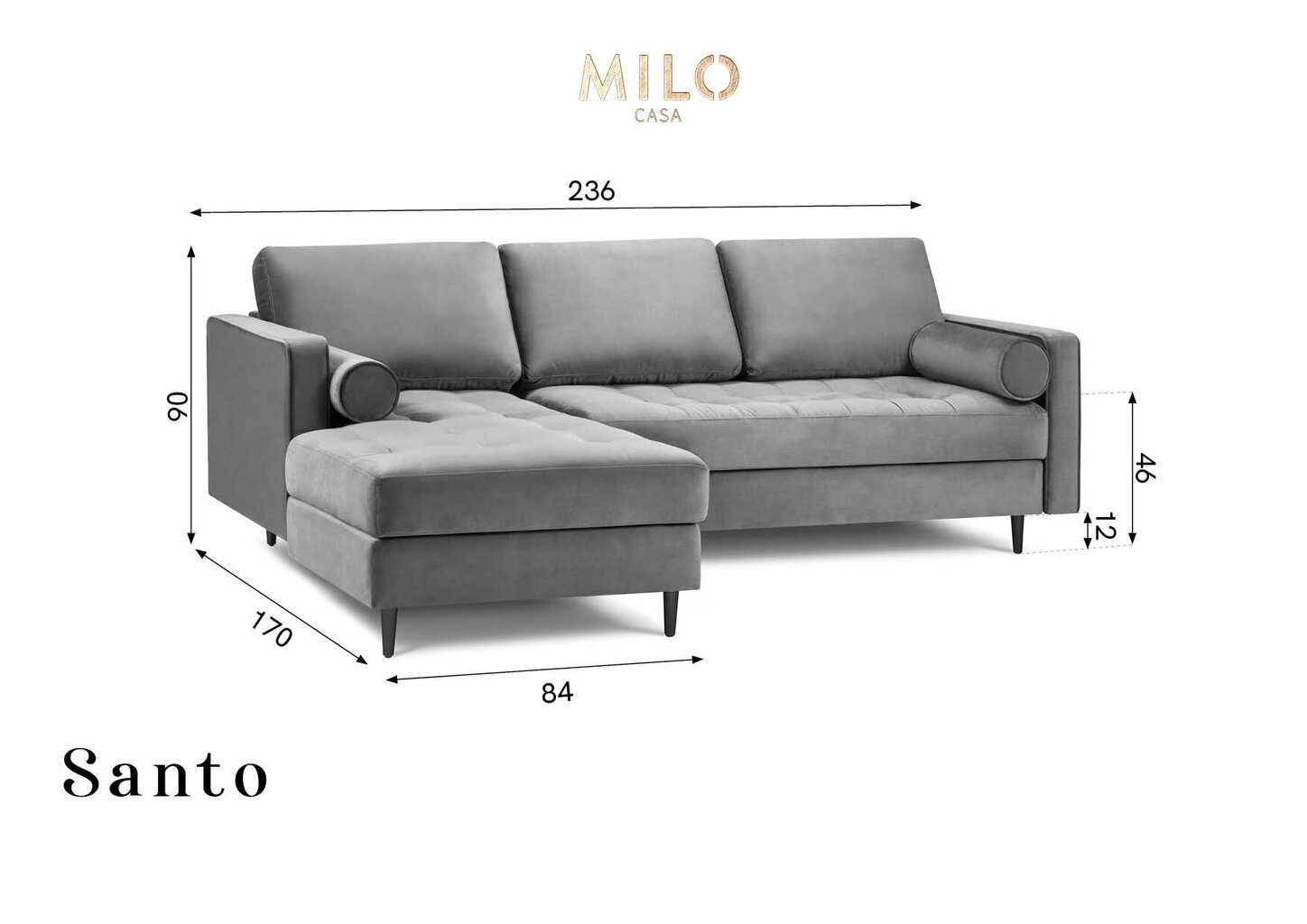 Pehme nurgadiivan Milo Casa Santo 4S-V, sinine/must hind ja info | Nurgadiivanid ja nurgadiivanvoodid | hansapost.ee