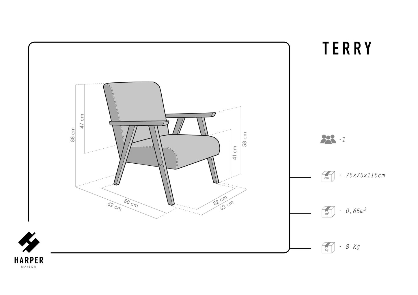 Tugitool Harper Maison Terry, must hind ja info | Tugitoolid | hansapost.ee