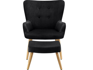 Кресло с подножкой Notio Living Chanel, вельвет, черное цена и информация | Уличные кресла | hansapost.ee