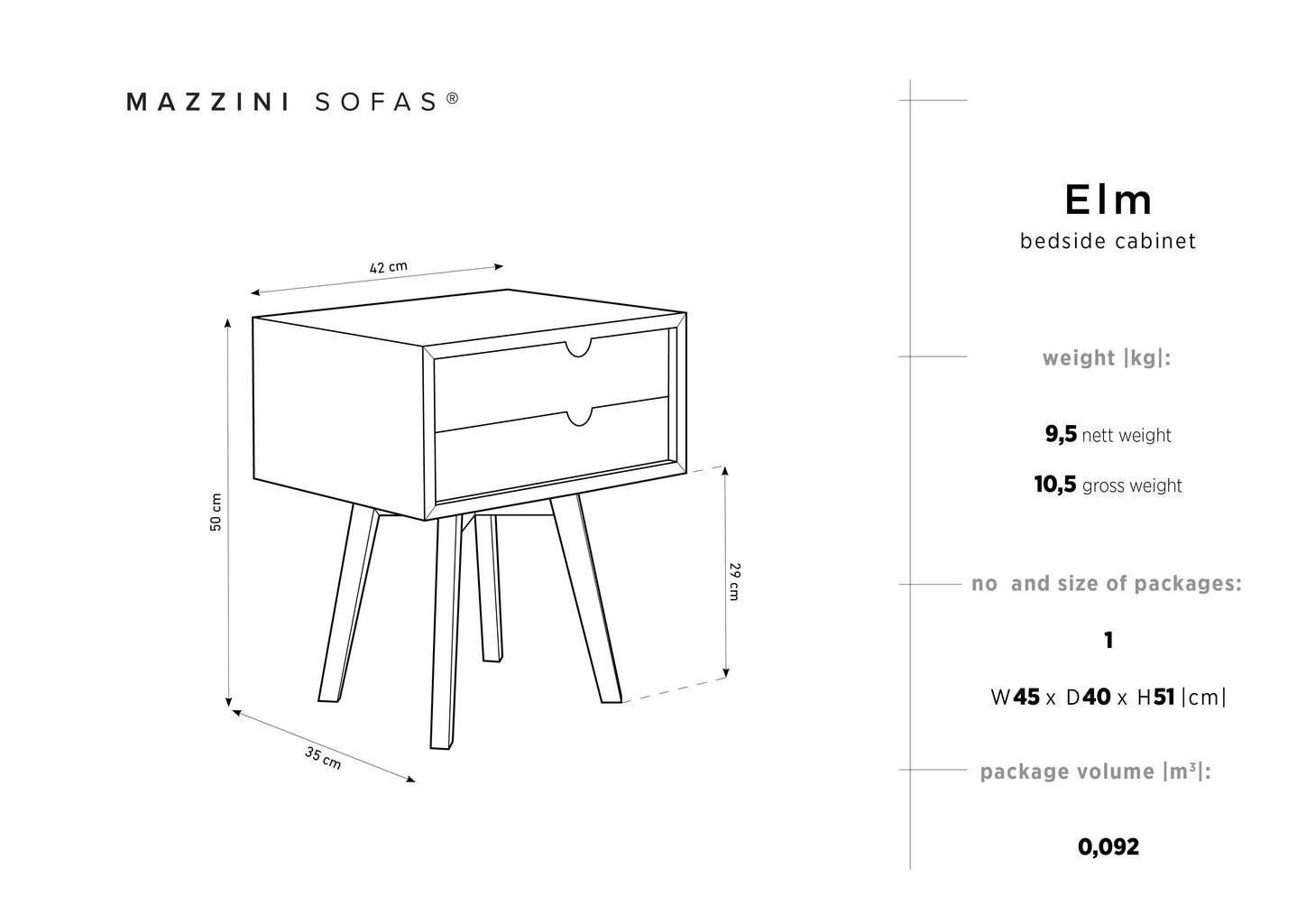 Öökapp Mazzinis Sofas Elm, 2 sahtliga, pruun/valge цена и информация | Öökapid | hansapost.ee