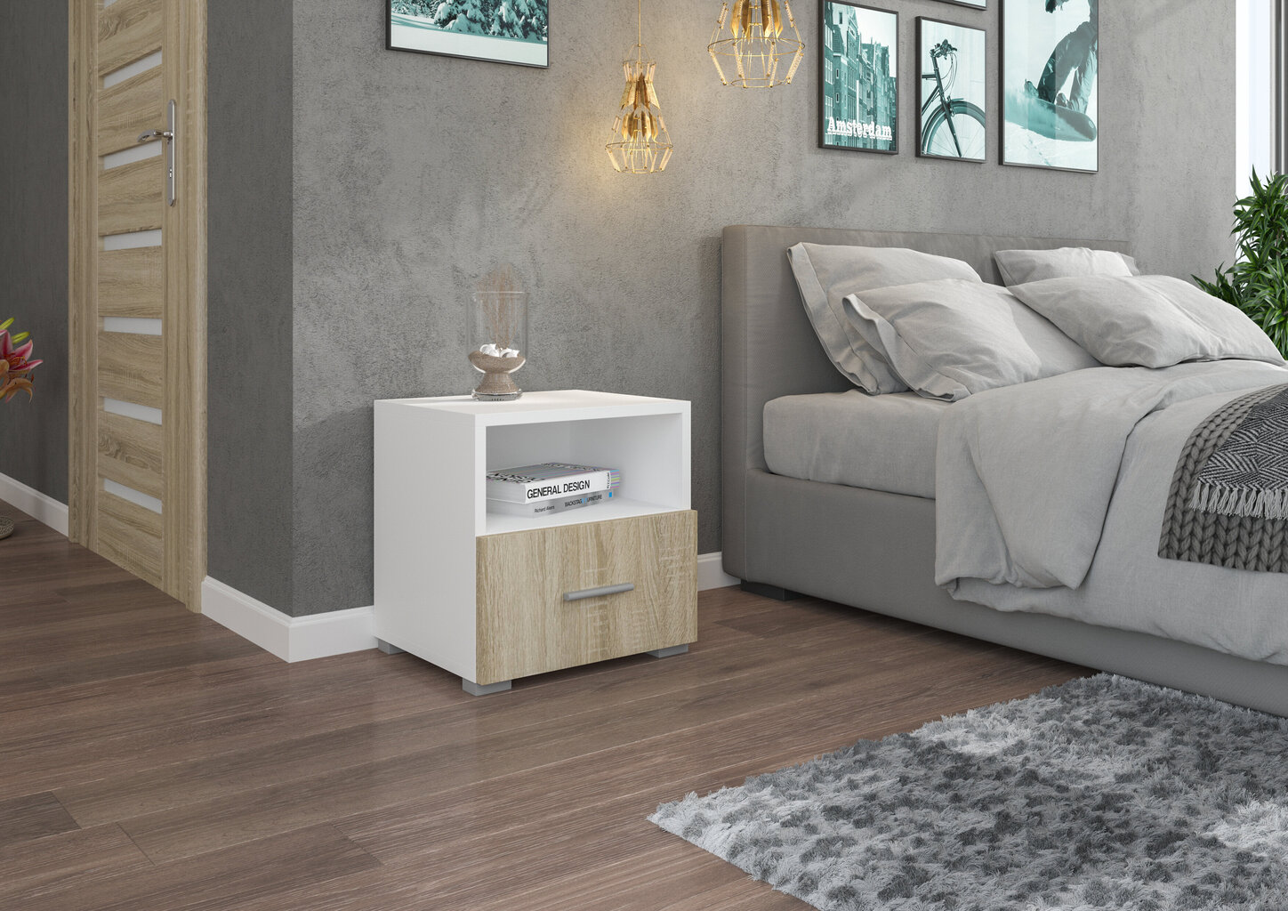 Öökapp ADRK Furniture Emi 07, valge цена и информация | Öökapid | hansapost.ee