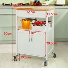 Кухонный шкафчик на колесиках SoBuy FKW22-WN, белый/коричневый цена и информация | Кухонные шкафчики | hansapost.ee