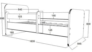 Детская кровать с матрасом и съемным барьером Ami 11, 163.5x84.7 см цена и информация | Детские кровати | hansapost.ee