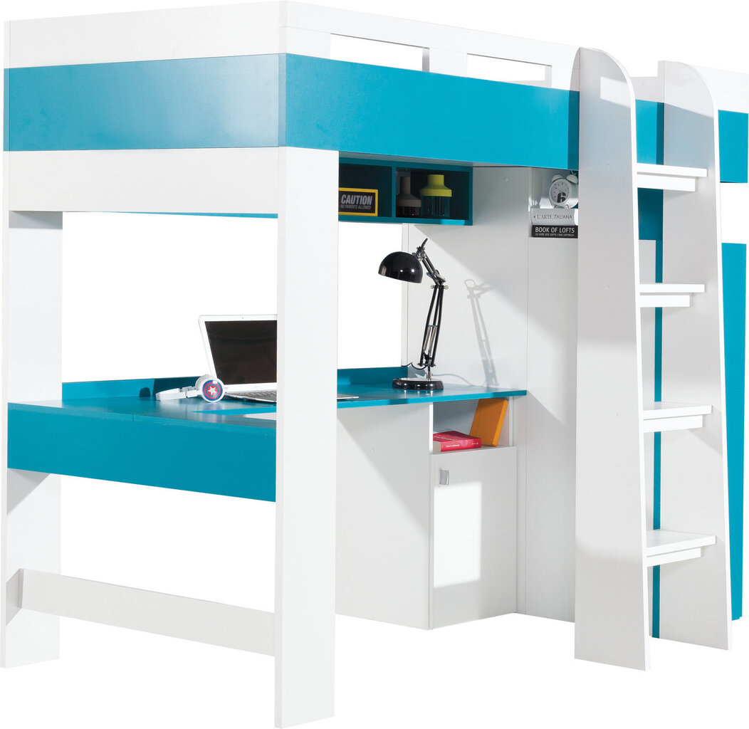 Kahekorruseline voodi Mobi 20, 200x90 cm, valge/sinine цена и информация | Lastevoodid | hansapost.ee