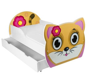 Кровать с матрасом и ящиком для постельного белья Мяу!, 140 x 80 см, белая/оранжевая цена и информация | Детские кровати | hansapost.ee