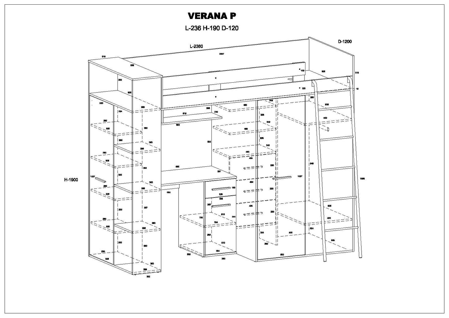 Narivoodi Meblocross Verana P, 200x90 cm, tamm/valge цена и информация | Lastevoodid | hansapost.ee