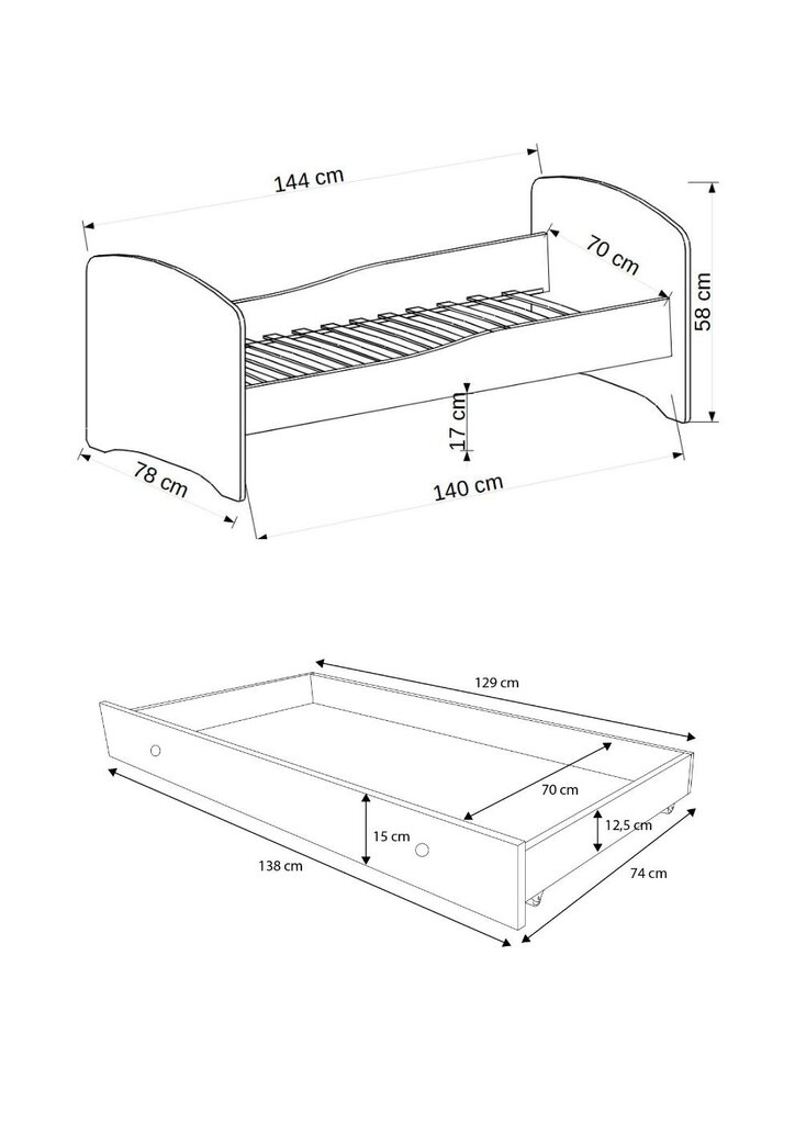 Lastevoodi ADRK Furniture Gonzalo L1, 140x70 cm hind ja info | Lastevoodid | hansapost.ee