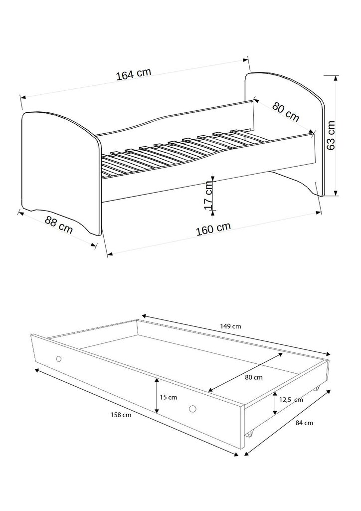 Lastevoodi ADRK Furniture Gonzalo L7, 160x80 cm hind ja info | Lastevoodid | hansapost.ee