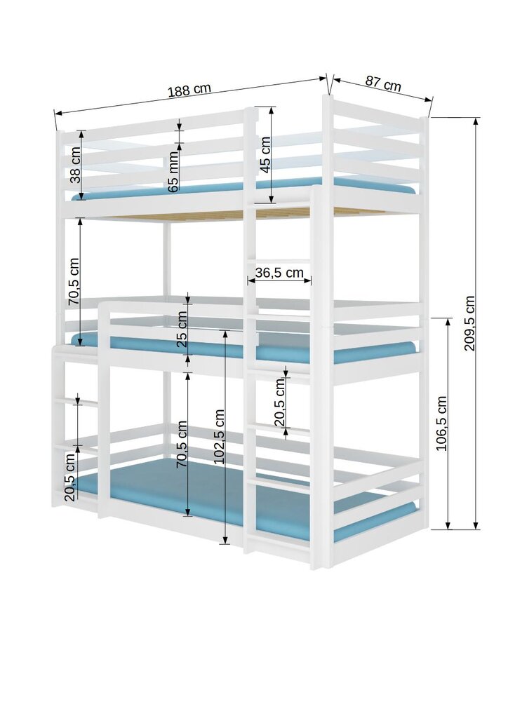 Lastevoodi ADRK Furniture Tedro 180x80, valge цена и информация | Lastevoodid | hansapost.ee