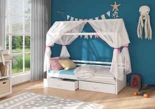 Кровать ADRK Furniture Rose 90x200 см с балдахином, белая/розовая цена и информация | Детские кровати | hansapost.ee