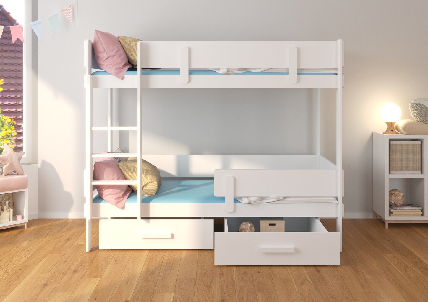 Narivoodi ADRK Furniture Etiona 80x180cm, roosa/valge цена и информация | Lastevoodid | hansapost.ee