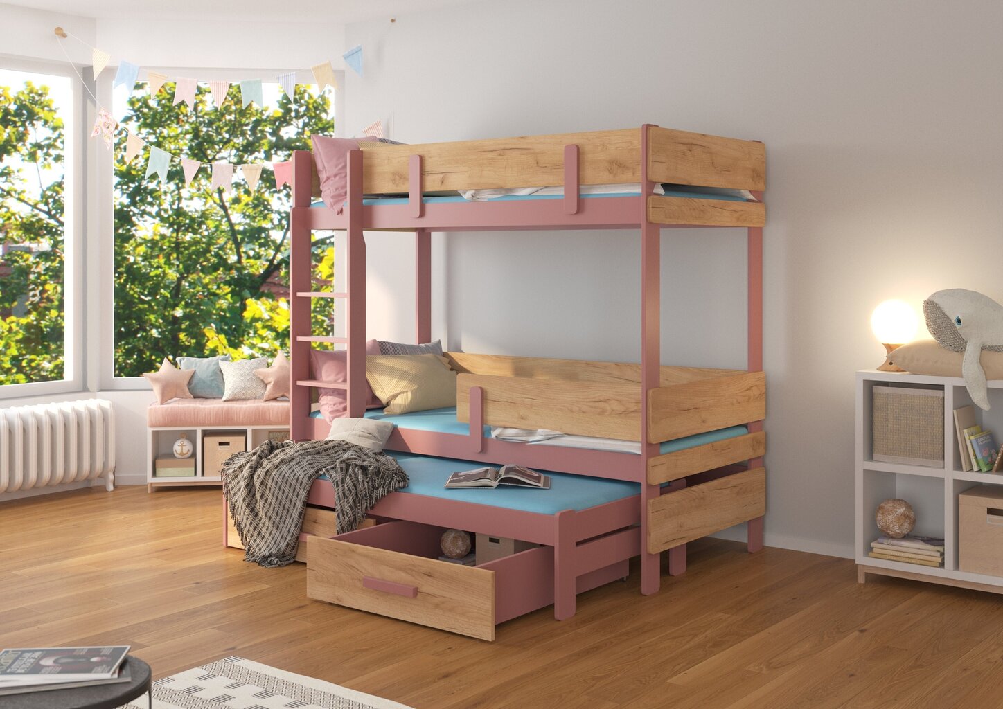 Narivoodi ADRK Furniture Etapo 80x180cm, roosa/pruun hind ja info | Lastevoodid | hansapost.ee