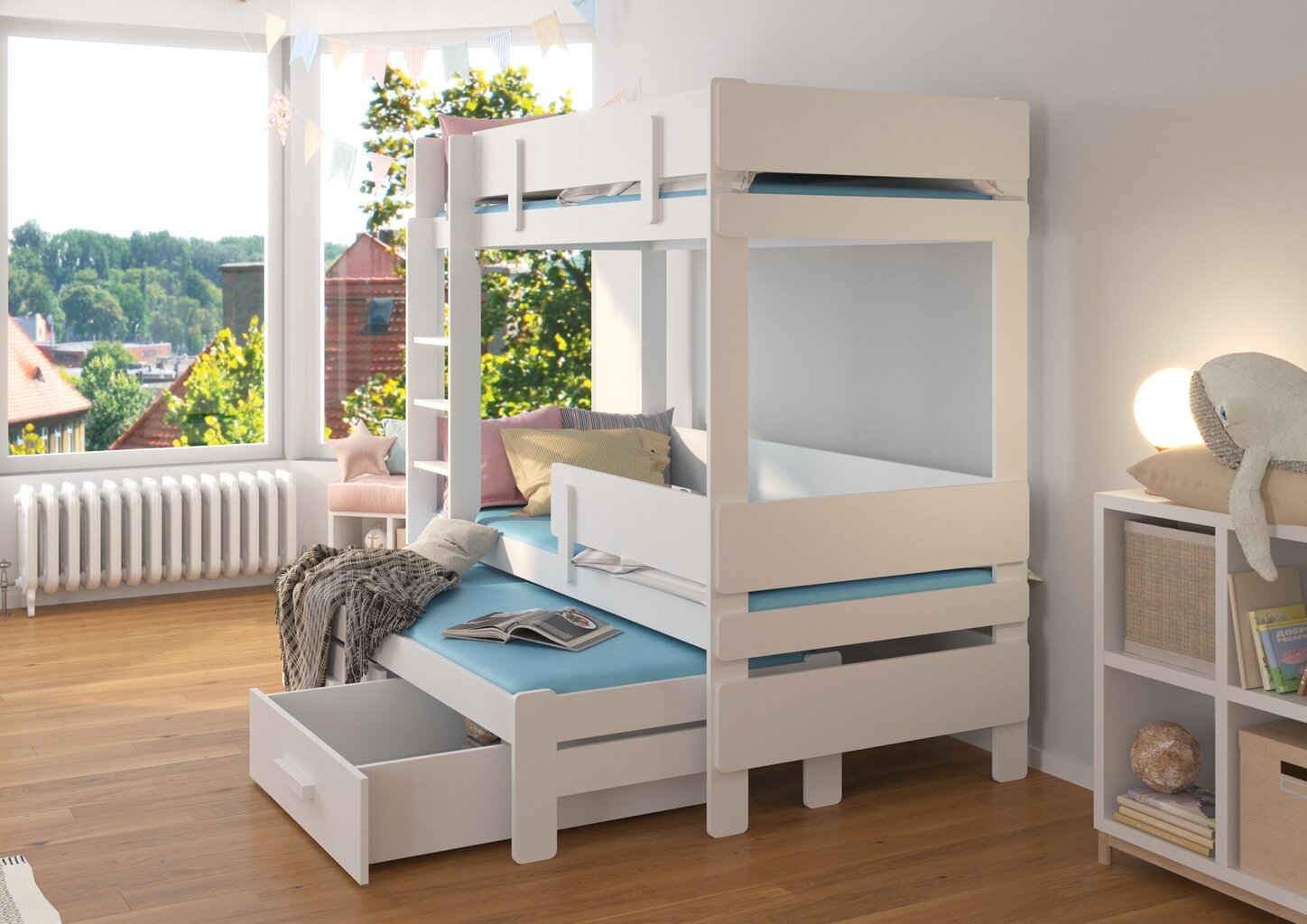 Narivoodi ADRK Furniture Etapo 80x180cm, helepruun/valge цена и информация | Lastevoodid | hansapost.ee