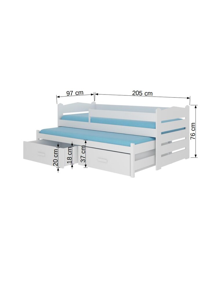 Voodi ADRK Furniture Tiarro 90x200 cm küljekaitsega, pruun/valge цена и информация | Lastevoodid | hansapost.ee