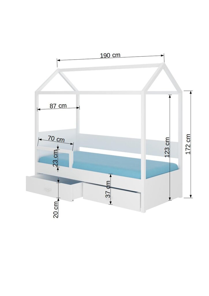 Voodi ADRK Furniture Otello 80x180 cm küljepiirdega, valge hind ja info | Lastevoodid | hansapost.ee