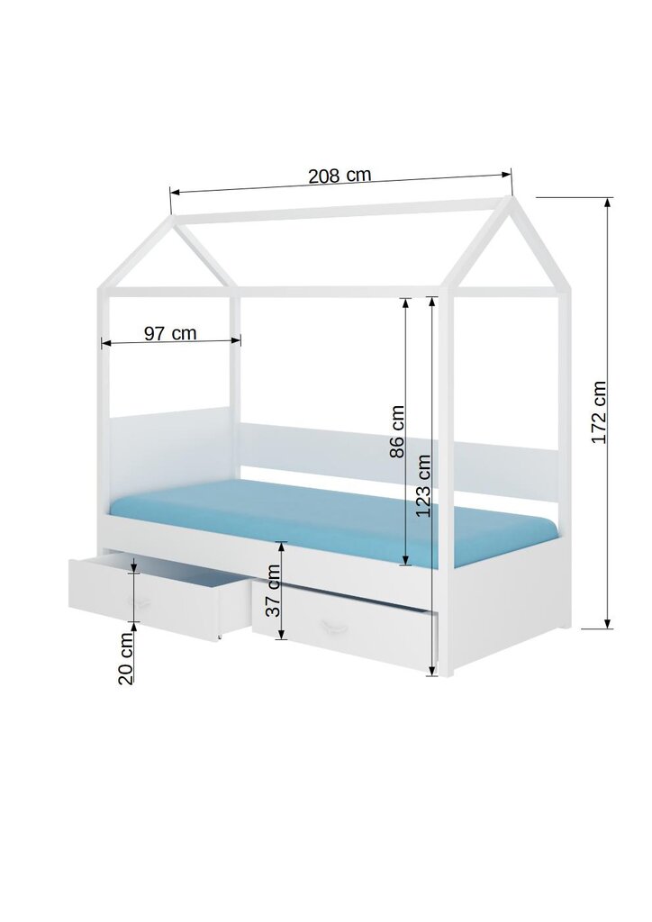 Voodi ADRK Furniture Otello 90x200 cm, valge hind ja info | Lastevoodid | hansapost.ee