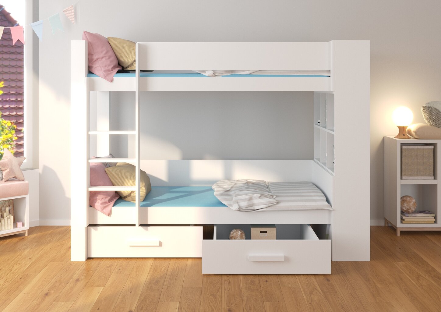 Voodi ADRK Furniture Garet 90x200 cm, valge/hall hind ja info | Lastevoodid | hansapost.ee