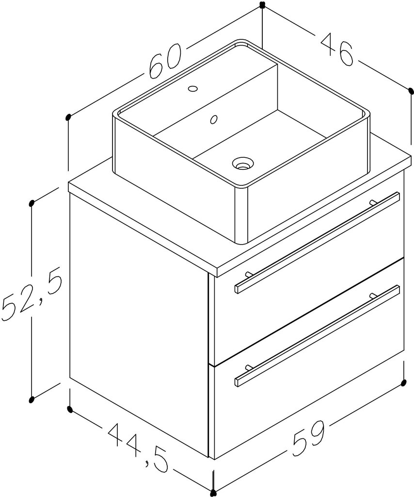 Vannitoakapp valamu ja lauaga 60 cm, valge IV hind ja info | Vannitoakapid | hansapost.ee