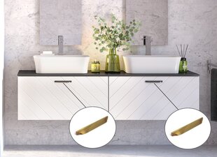 Шкафчик для ванны Besco Floo 120 с Slim black столешницей, белый/золотой цена и информация | Шкафчики для ванной | hansapost.ee