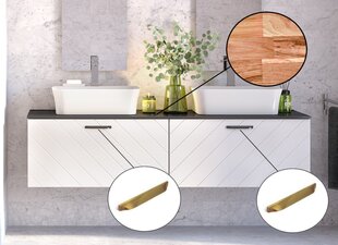 Двойной шкафчик для ванной Besco Floo 160 с Oak столешницей, белый/золотой цена и информация | Besco Мебель и домашний интерьер | hansapost.ee