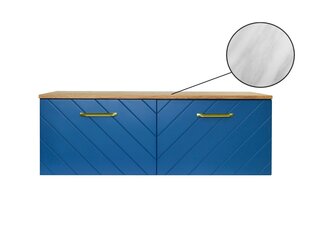 Двойной шкафчик для ванной Besco Floo 120 с Slim marble столешницей, синий/золотой цена и информация | Шкафчики для ванной | hansapost.ee
