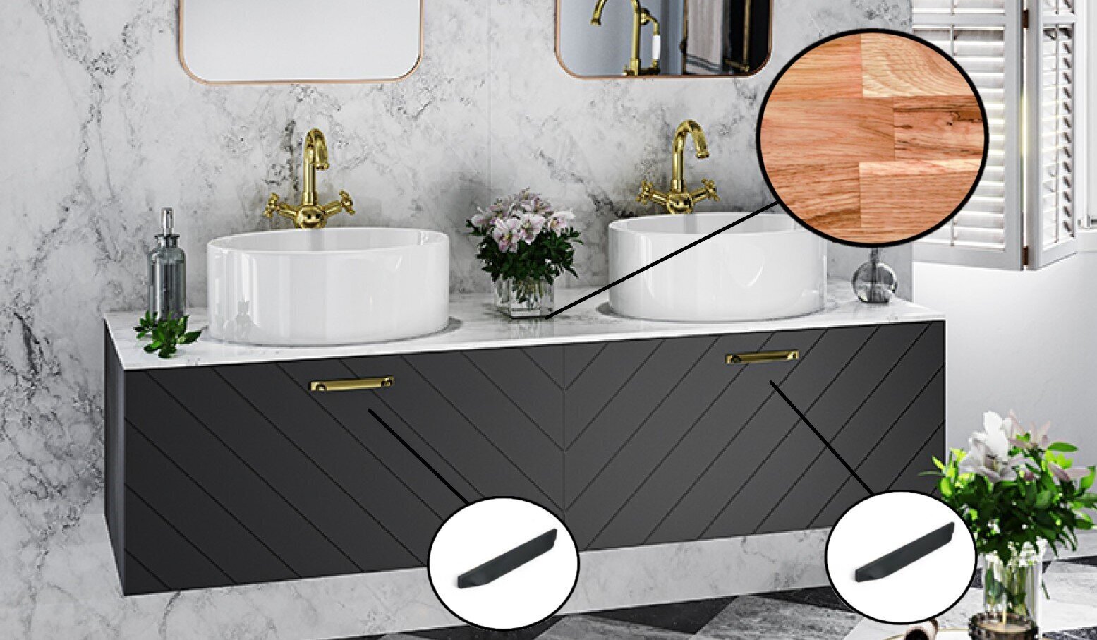 Kahekohaline vannitoakapp Besco Floo 160 koos Oak tööpinnaga, must цена и информация | Vannitoakapid | hansapost.ee