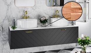Kahekohaline vannitoakapp Besco Floo 160 koos Oak tööpinnaga, must/kuldne hind ja info | Vannitoakapid | hansapost.ee