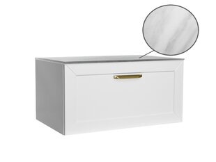 Двойной шкафчик для ванной Besco Dexa 160 с Slim marble столешницей и золотыми ручками цена и информация | Шкафчики для ванной | hansapost.ee