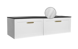 Двойной шкафчик для ванны Besco Dexa 120 с Slim marble столешницей и золотыми ручками, белый цена и информация | Шкафчики для ванной | hansapost.ee