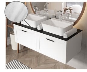 Kahekohaline vannitoakapp Besco Dexa 160 koos Slim marble tööpinnaga ja mustade käepidemetega, valge hind ja info | Vannitoakapid | hansapost.ee