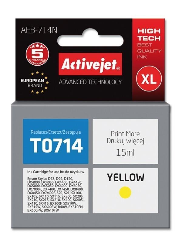 Tindiprinteri kassett ActiveJet Epson T0714 kollane цена и информация | Tindiprinteri kassetid | hansapost.ee