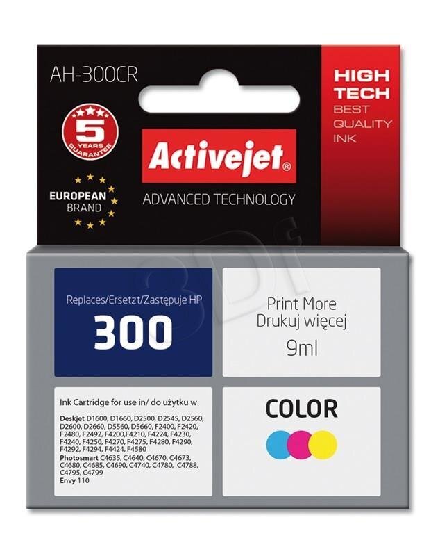 Activejet AH-300CR tint HP printerile; HP 300 CC643EE hind ja info | Tindiprinteri kassetid | hansapost.ee