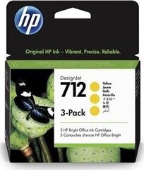 HP 712 3-Pack 29-ml Yellow DesignJet Ink Cartridge (3ED79A), желтый цена и информация | Картриджи для струйных принтеров | hansapost.ee