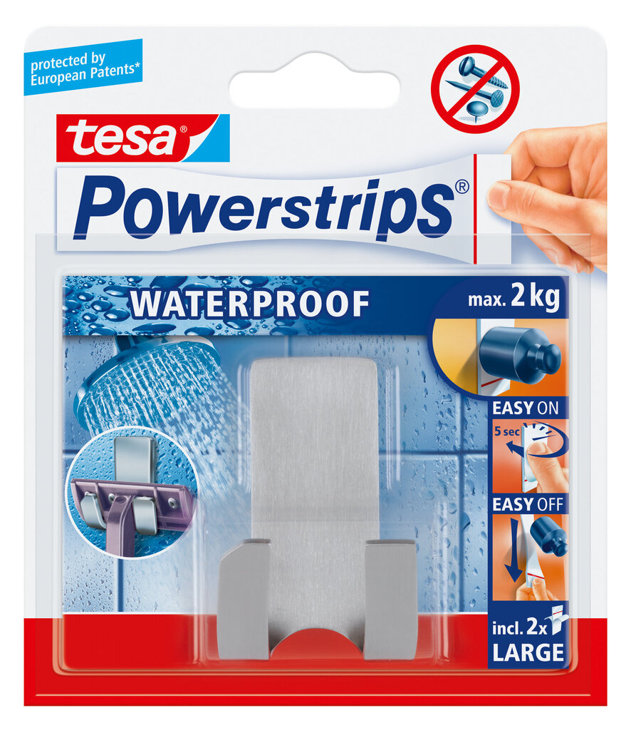 Tesa raseerija hoidik roostevaba terasest PowerStrips Waterproof Zoom 1tk цена и информация | Vannitoa aksessuaarid | hansapost.ee