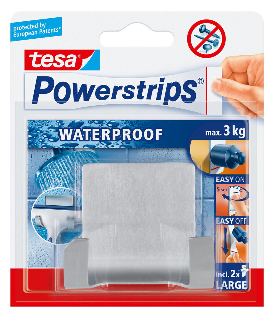 Tesa roostevaba terasest topeltkonks PowerStrips Waterproof Zoom 1tk. цена и информация | Vannitoa aksessuaarid | hansapost.ee