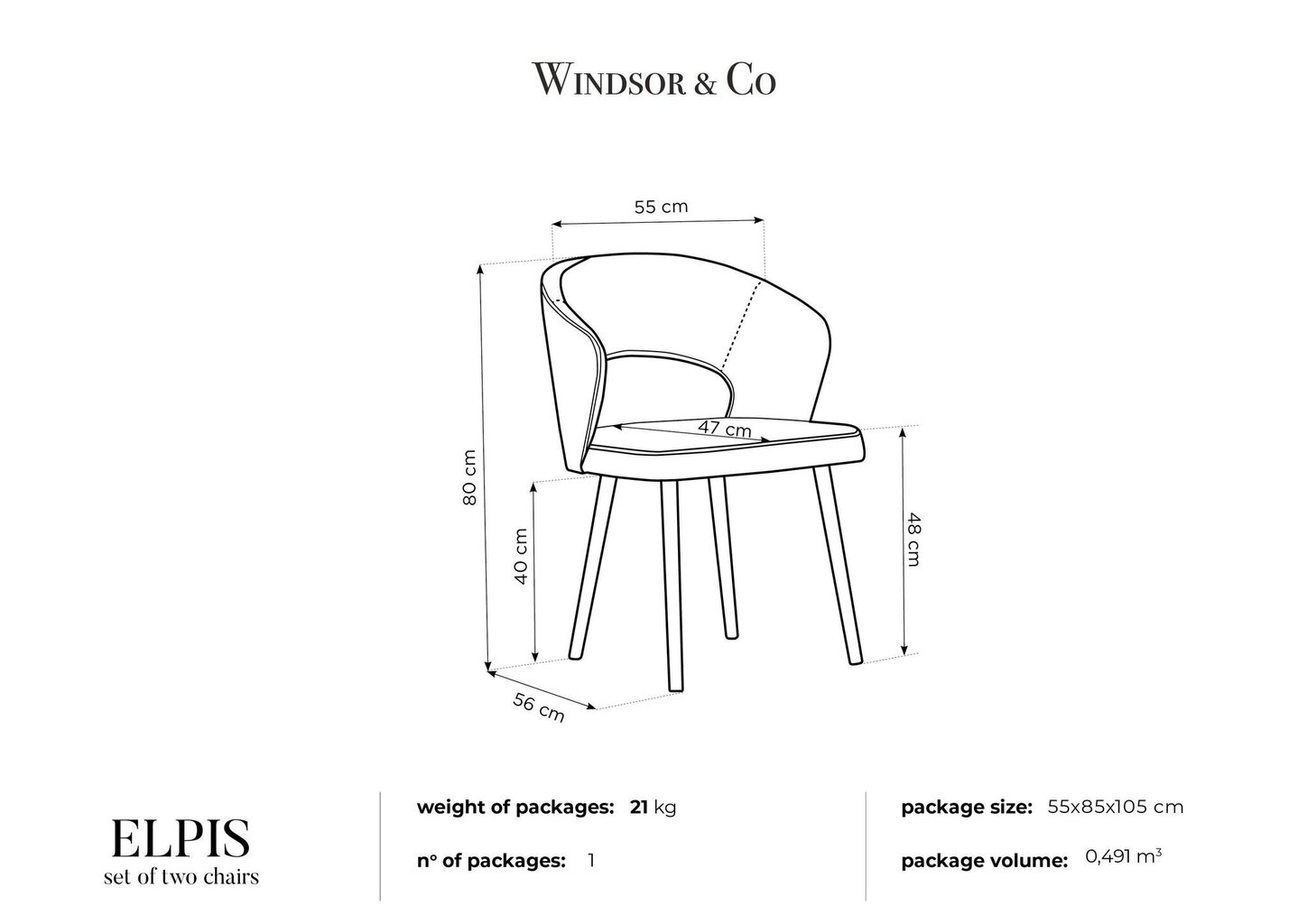2 tooli komplekt Windsor and Co Elpis, helesinine hind ja info | Köögitoolid, söögitoolid | hansapost.ee