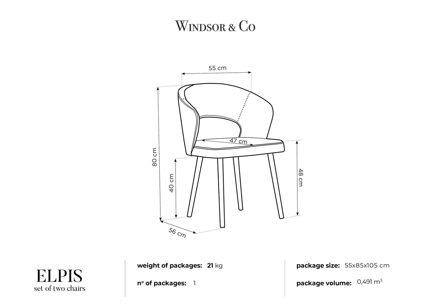 2 tooli komplekt Windsor and Co Elpis, must hind ja info | Köögitoolid, söögitoolid | hansapost.ee