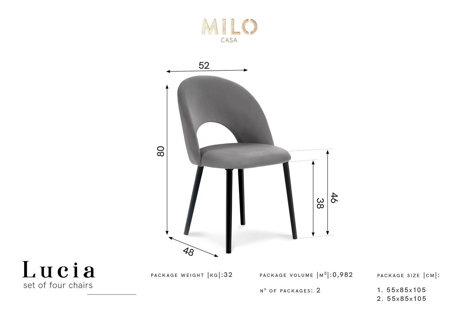 4-tooli komplekt Milo Casa Lucia, helehall hind ja info | Köögitoolid, söögitoolid | hansapost.ee