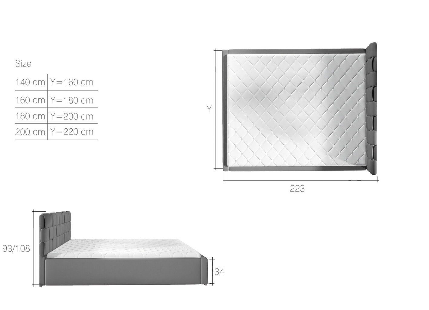 Voodi Grand MTP, 180x200 cm, must hind ja info | Voodid | hansapost.ee