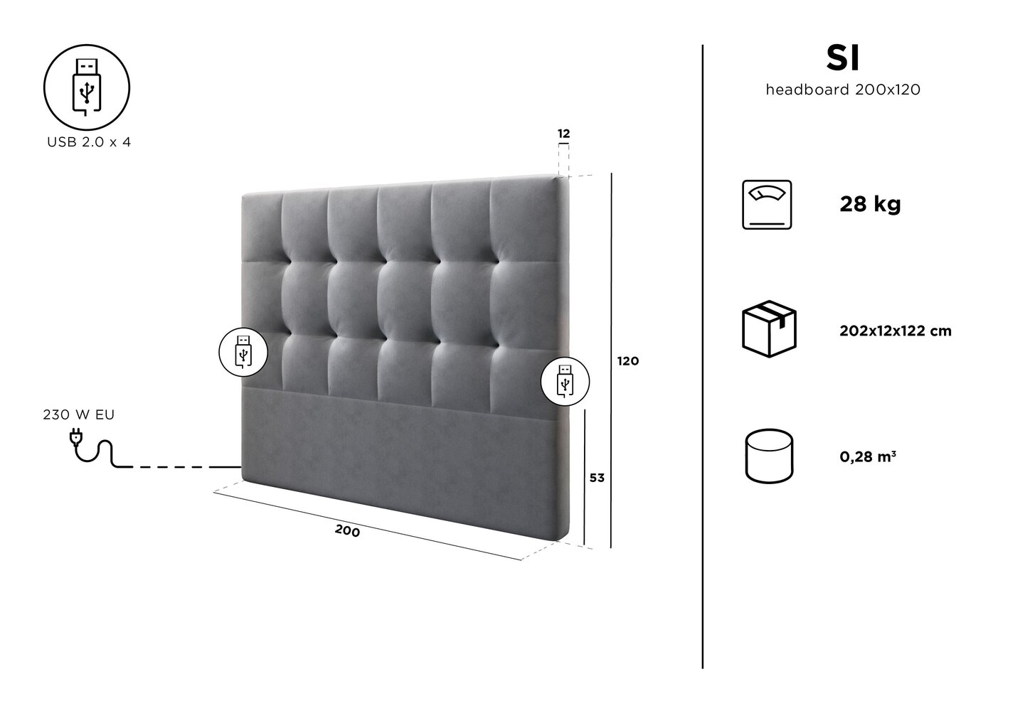 Voodipeats Kooko Home Si 200 cm, tumehall цена и информация | Voodid | hansapost.ee