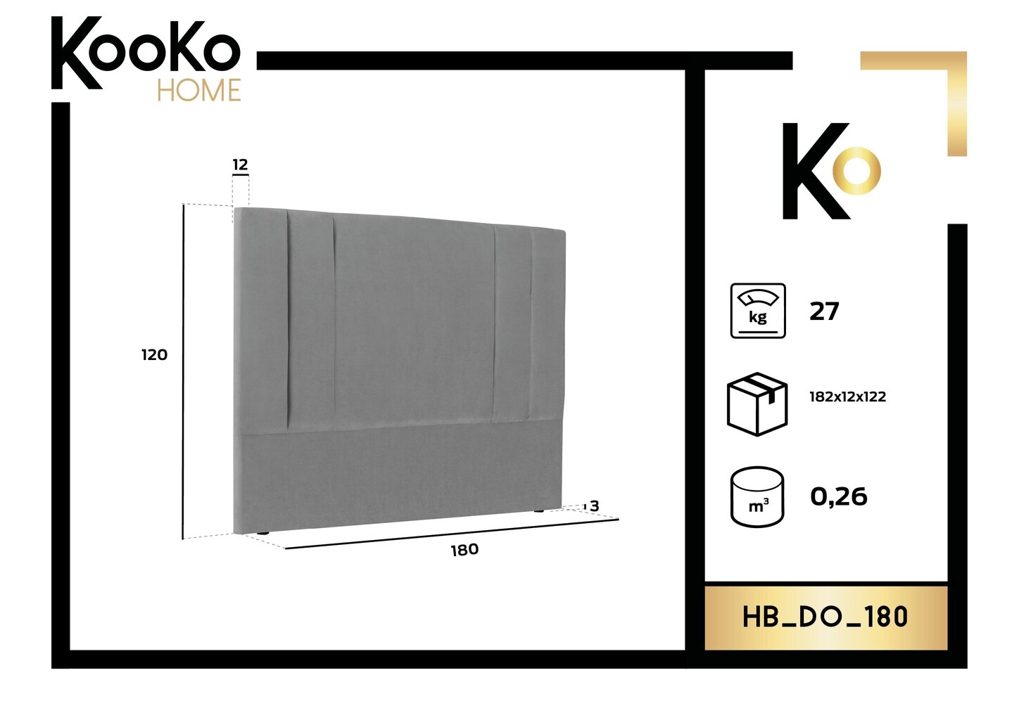 Voodipeats Kooko Home Do 180 cm, helehall цена и информация | Voodid | hansapost.ee