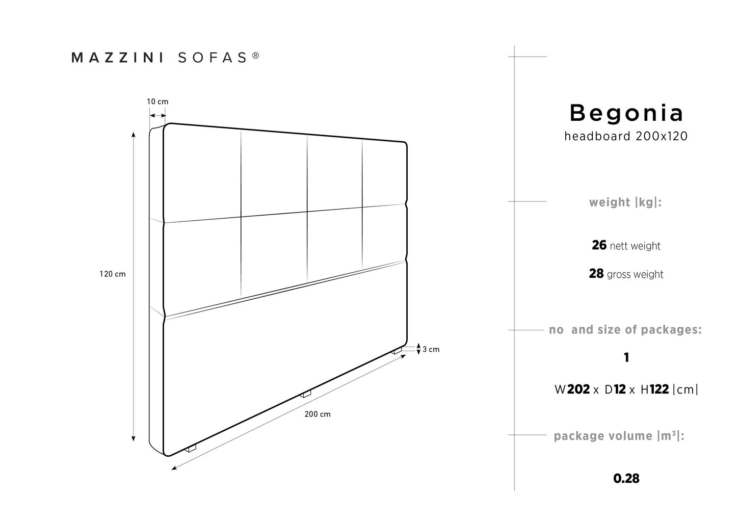 Voodipeats Mazzini Sofas Begonia 200 cm, helehall цена и информация | Voodid | hansapost.ee