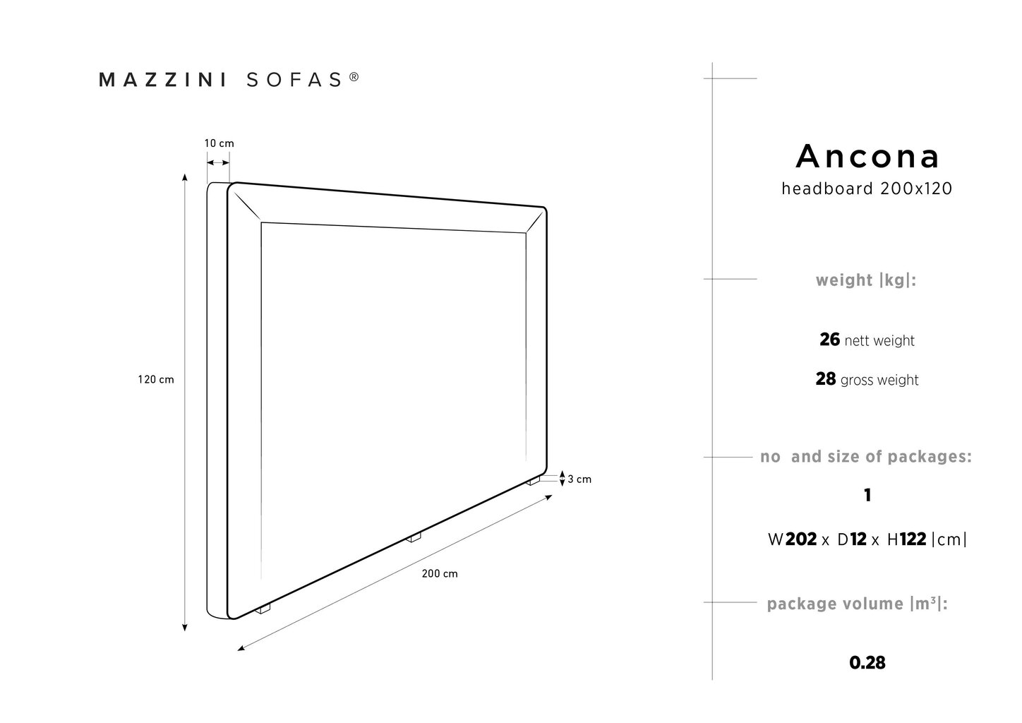 Voodipeats Mazzini Sofas Ancona 200 cm, tumehall цена и информация | Voodid | hansapost.ee