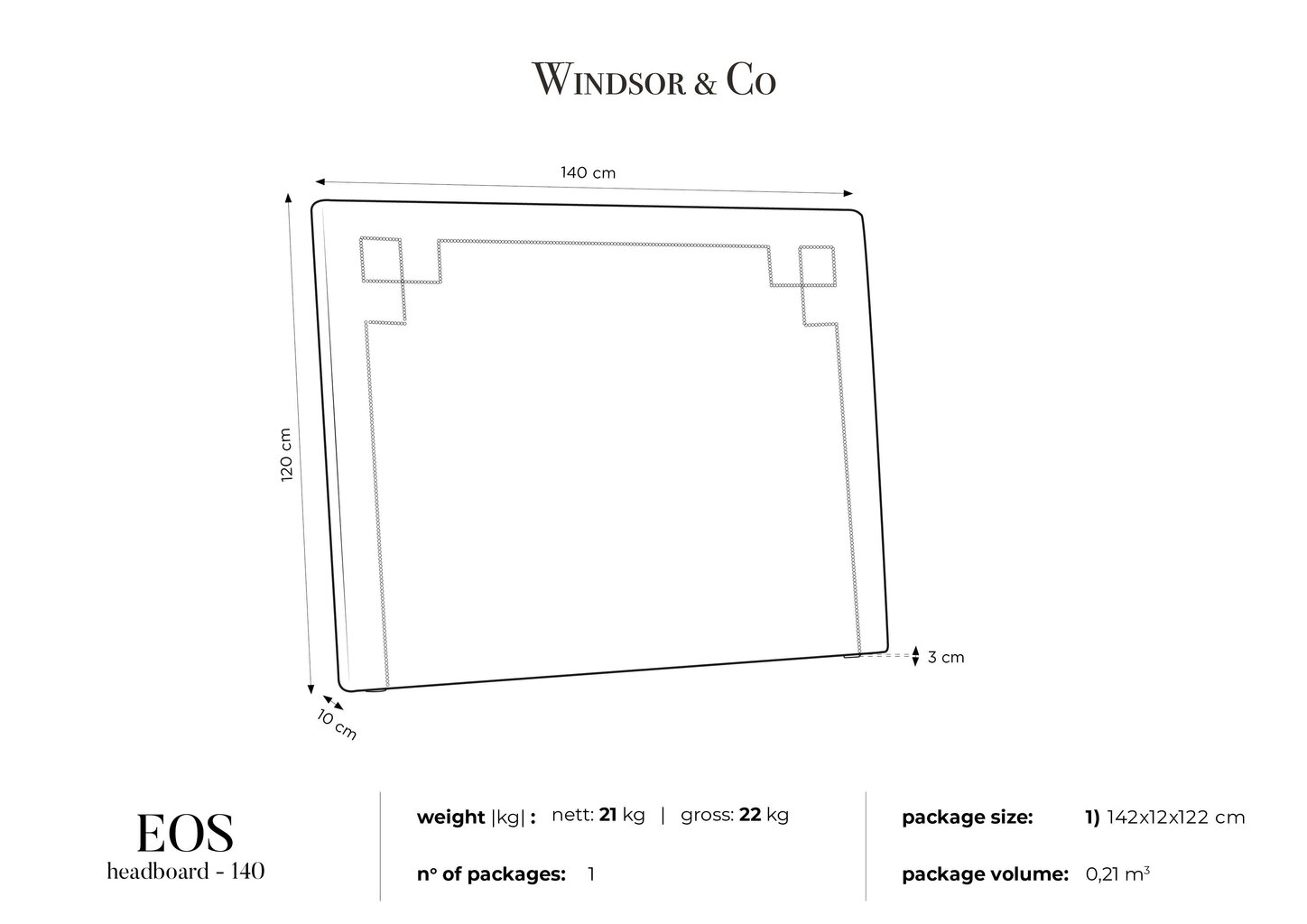 Voodipeats Windsor and Co Eos 140 cm, hall hind ja info | Voodid | hansapost.ee