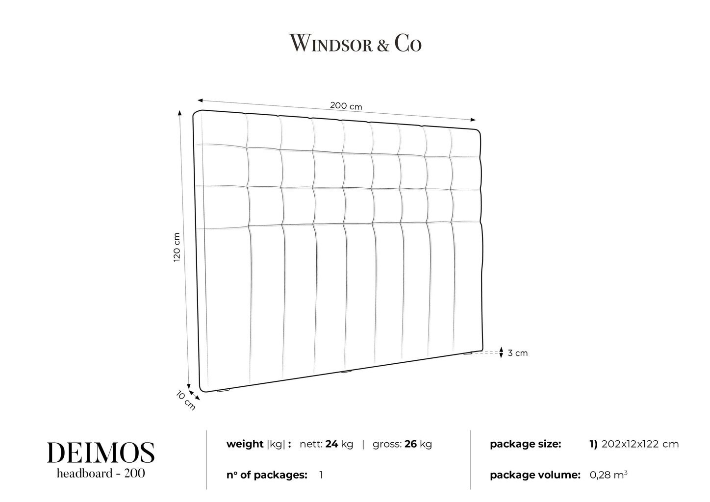 Voodipeats Windsor and Co Deimos 200 cm, must цена и информация | Voodid | hansapost.ee