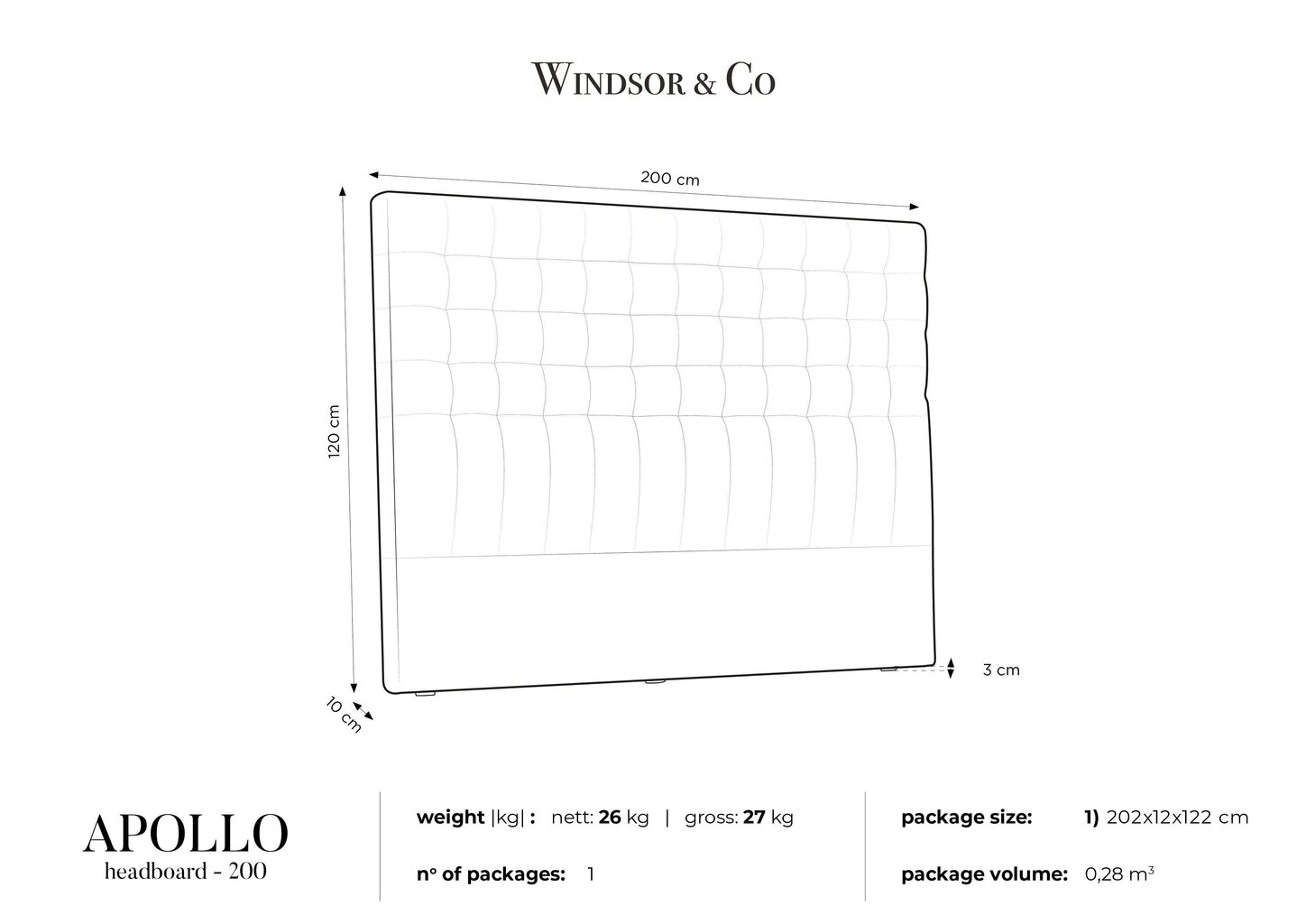 Voodipeats Windsor and Co Apollo 200 cm, tumehall цена и информация | Voodid | hansapost.ee