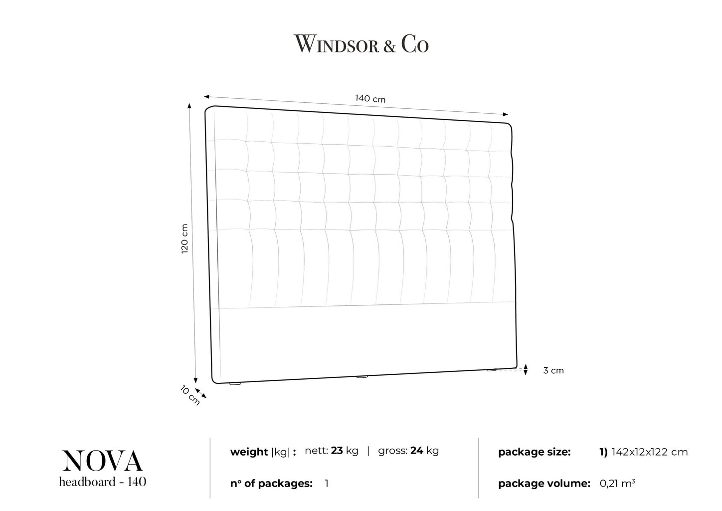 Voodipeats Windsor and Co Nova 140 cm, hall hind ja info | Voodid | hansapost.ee